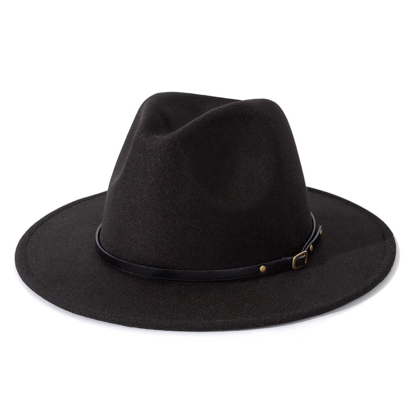 Lisianthus Women Belt Buckle Fedora Hat Black - Image 1